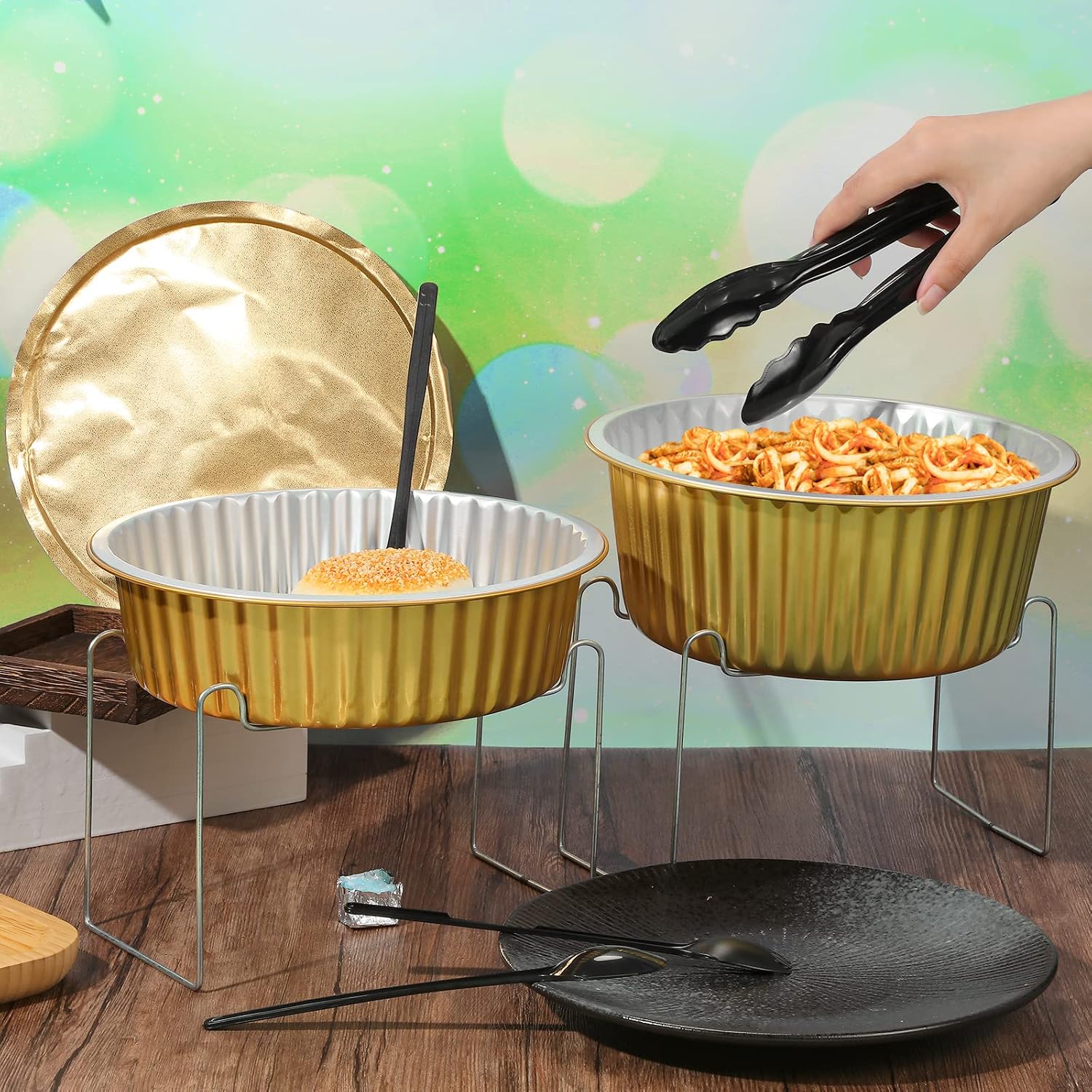 6 Set Disposable Chafing Dishes Set, Chafer Pans with Wire Racks – Gold Buffet Food Warmer for Wedding, Party