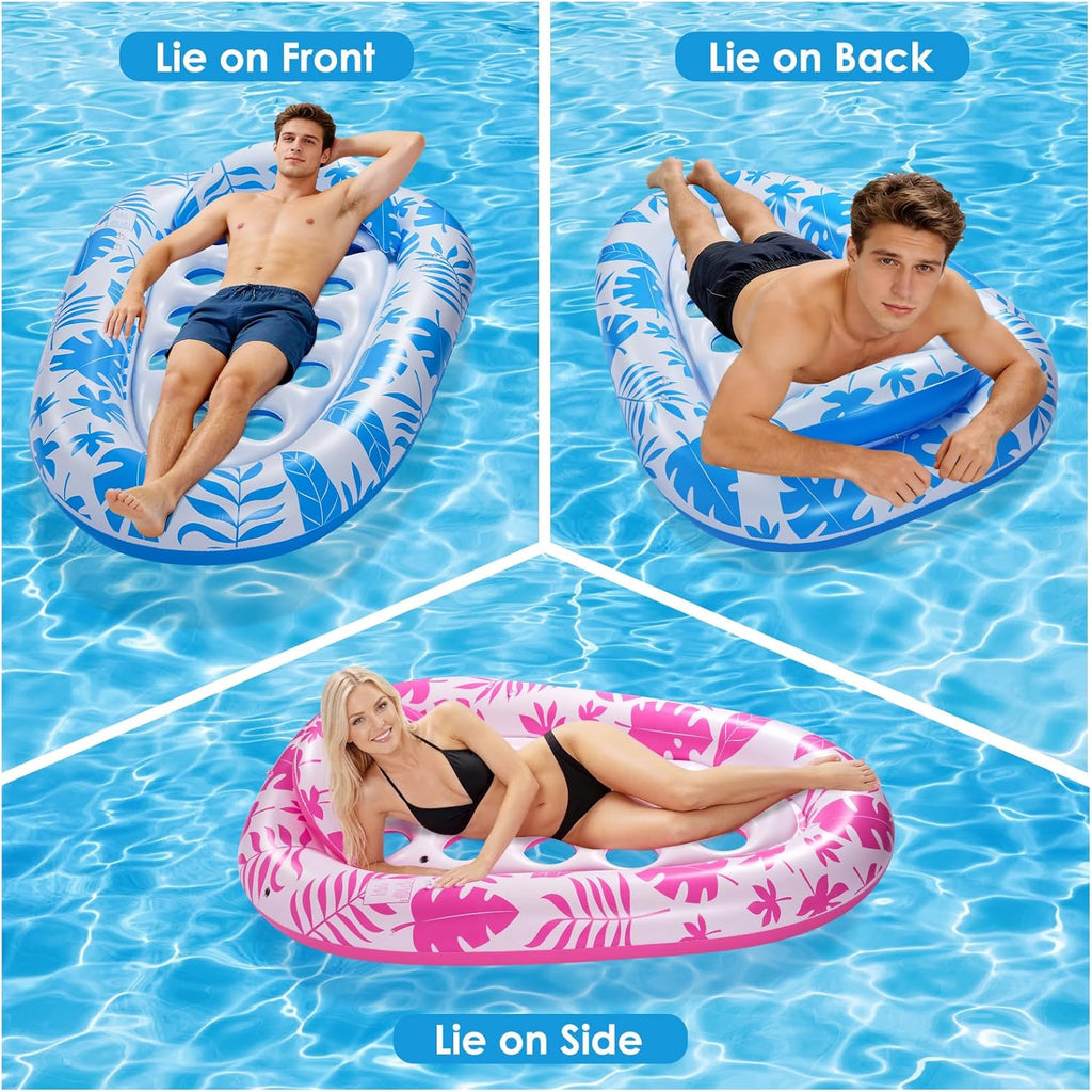 Giant Inflatable Pool Floats,78 x 55 Inches Pool Float Adult Mat with Headrest & Cup Holder Lake Float Raft Water