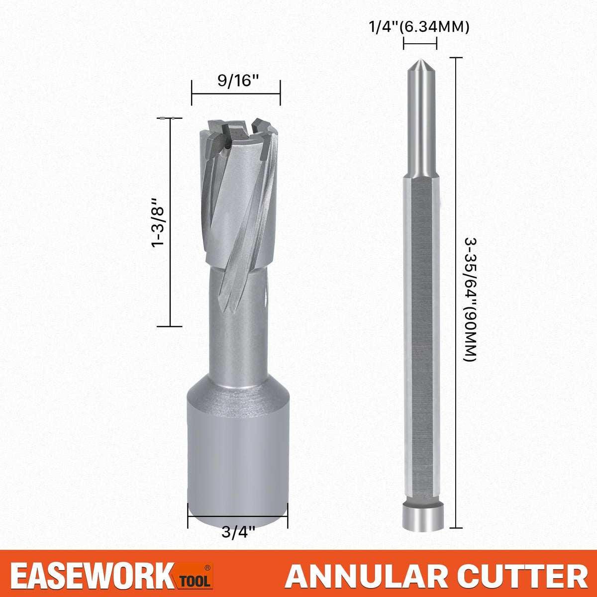 EASEWORK TOOL Carbide-Tipped Annular Cutter, 9/16" Diameter x 1-3/8" Depth