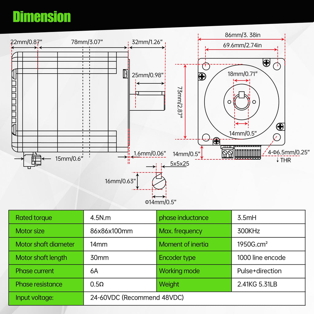 CNCTOPBAOS Integrated Nema34 Closed Loop Stepper Motor 4.5N.m 6A DC24V-60V