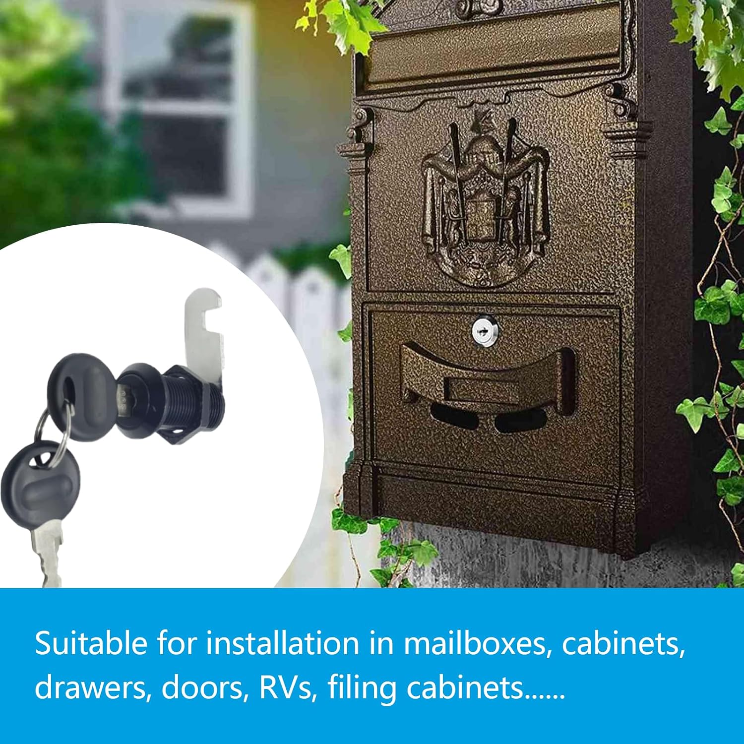1-1/8"(Black) Cabinet Cam Lock Keyed,for Cabinet Desk Drawers, RV Box, Trailer, Full File Drawer Mailbox RV Storage
