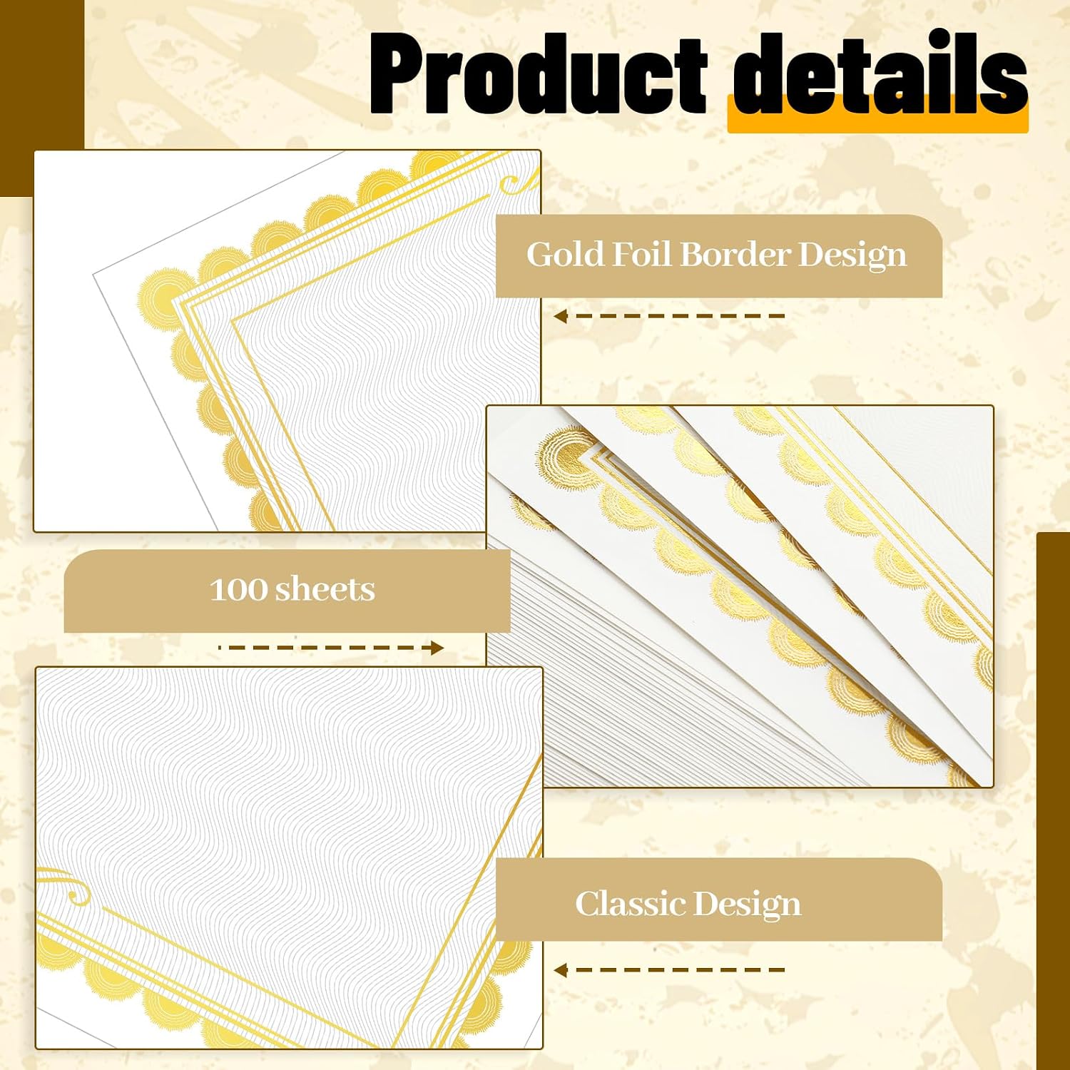 100 Sheet Gold Foil Border Certificate Paper 8. 5 x 11 for Printing Blank Cardstock for Graduation Diploma