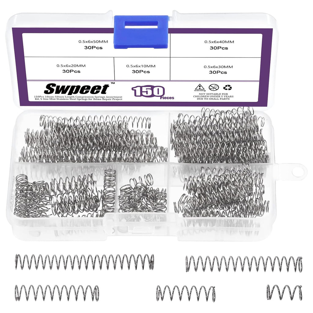 150Pcs 5 Sizes Compression Springs Assortment Kit, Mini Stainless Steel Extension Springs for Shop and Home Repairs