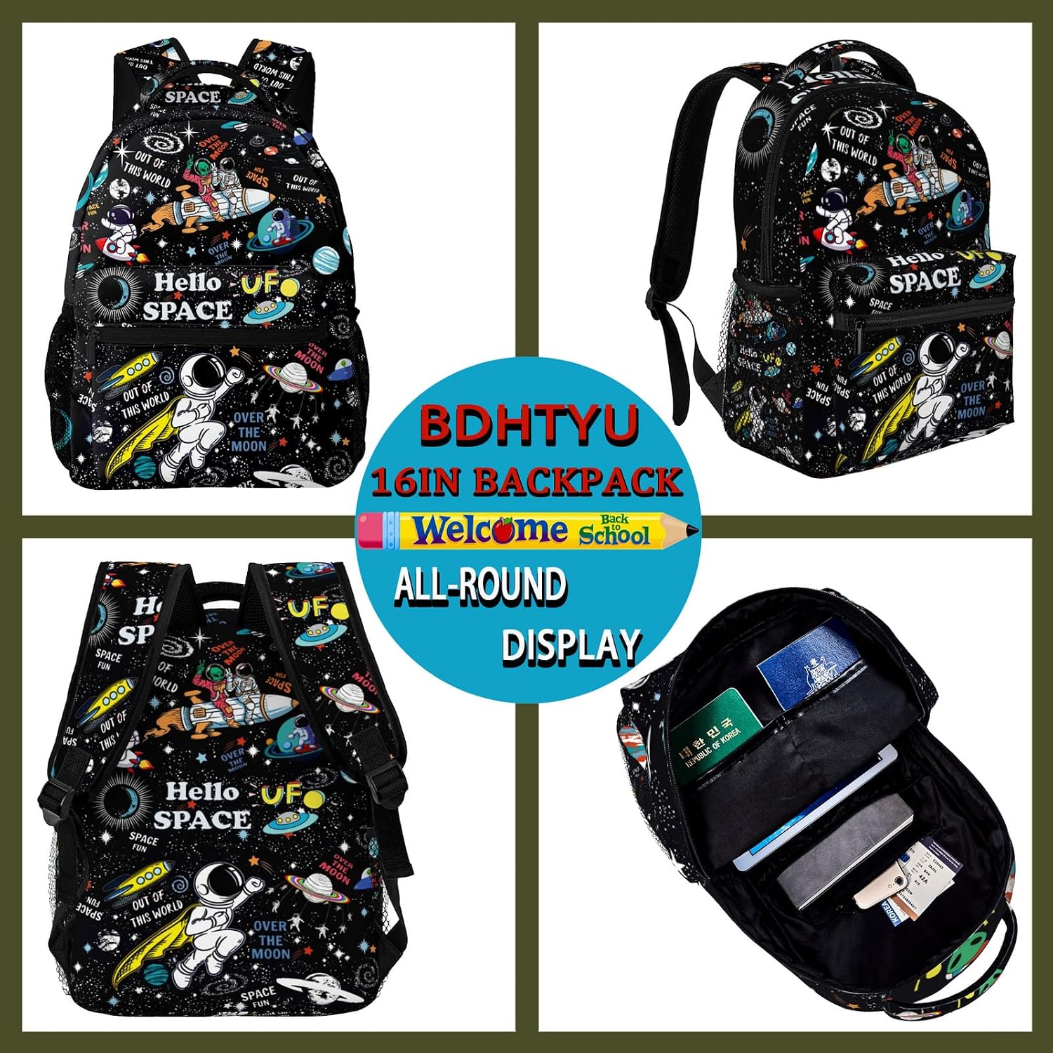 Space Astronaut Rocket School Backpack for Boys Kids Girls Adjustable Strap Waterproof 16 inch School BookBag Outdoor