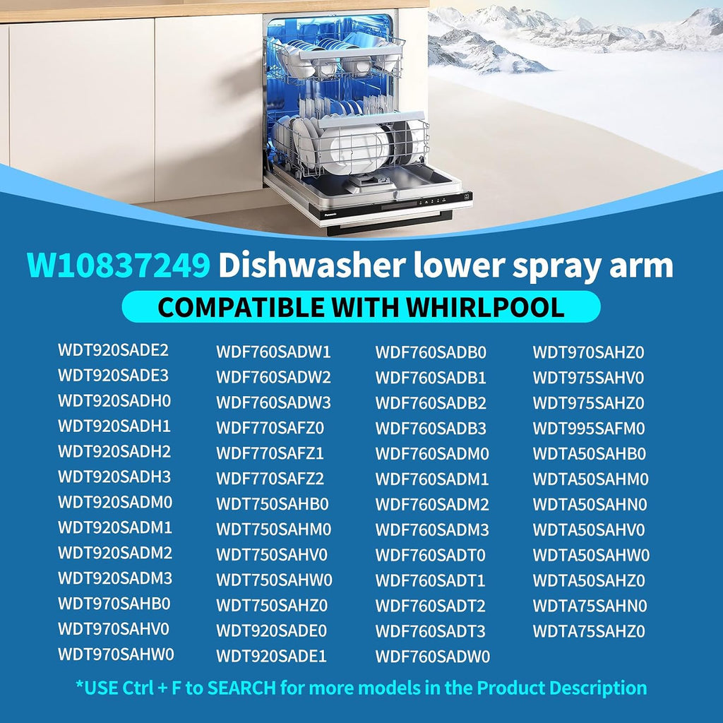 [UPGRADED] W10837249 Dishwasher Lower Spray Arm Replacement for Whirlpool