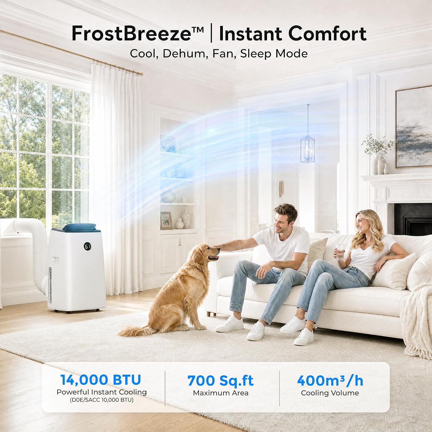 14000 BTU Portable Air Conditioner for Large Rooms up to 700 Sq. Ft., 3-in-1 Portable AC Unit with Fan, Dehumidifier