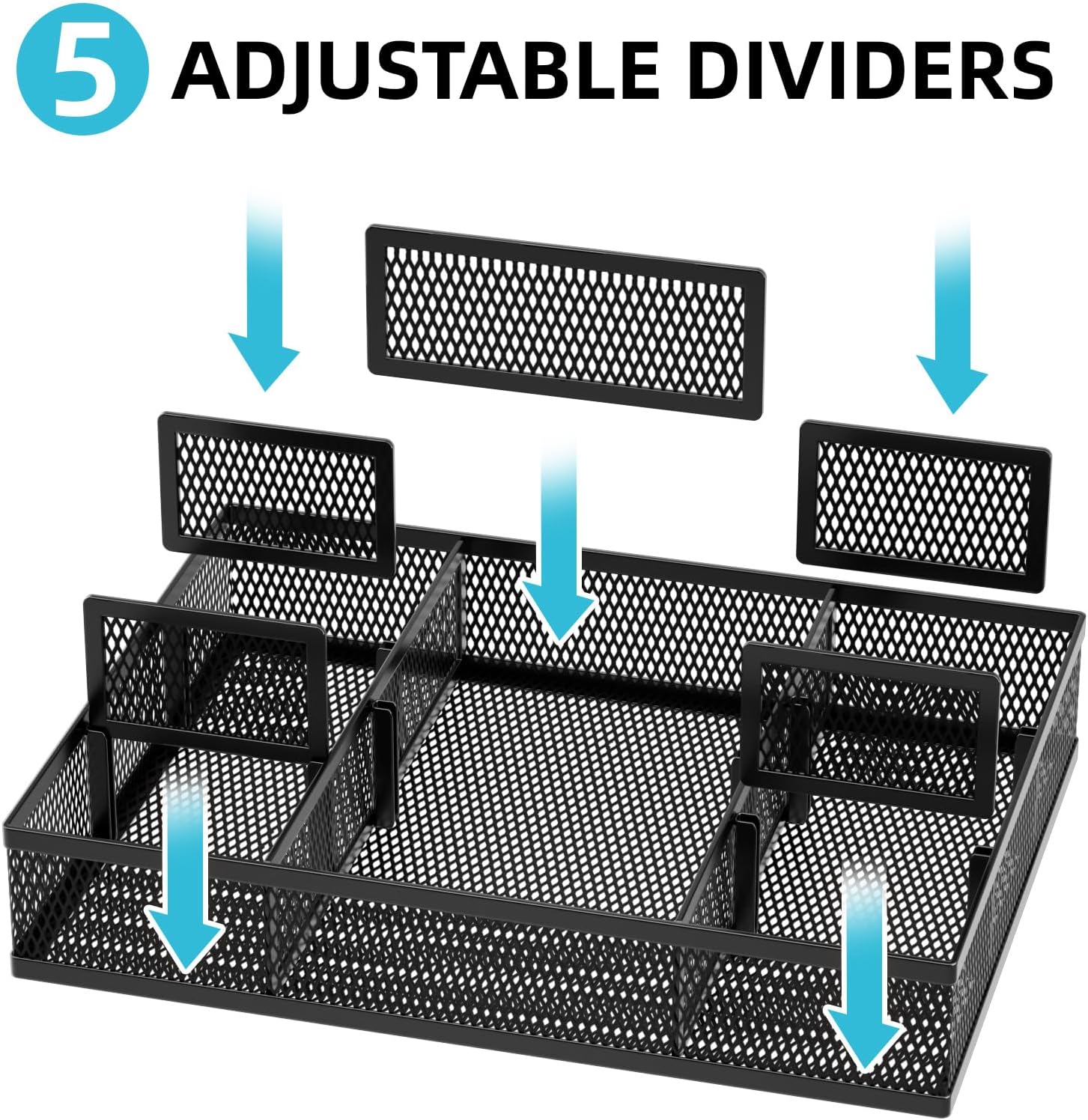 2 Pack Desk Drawer Organizer, Mesh Drawer Organizer Tray with 8 Adjustable Compartments, Desk Organizers and