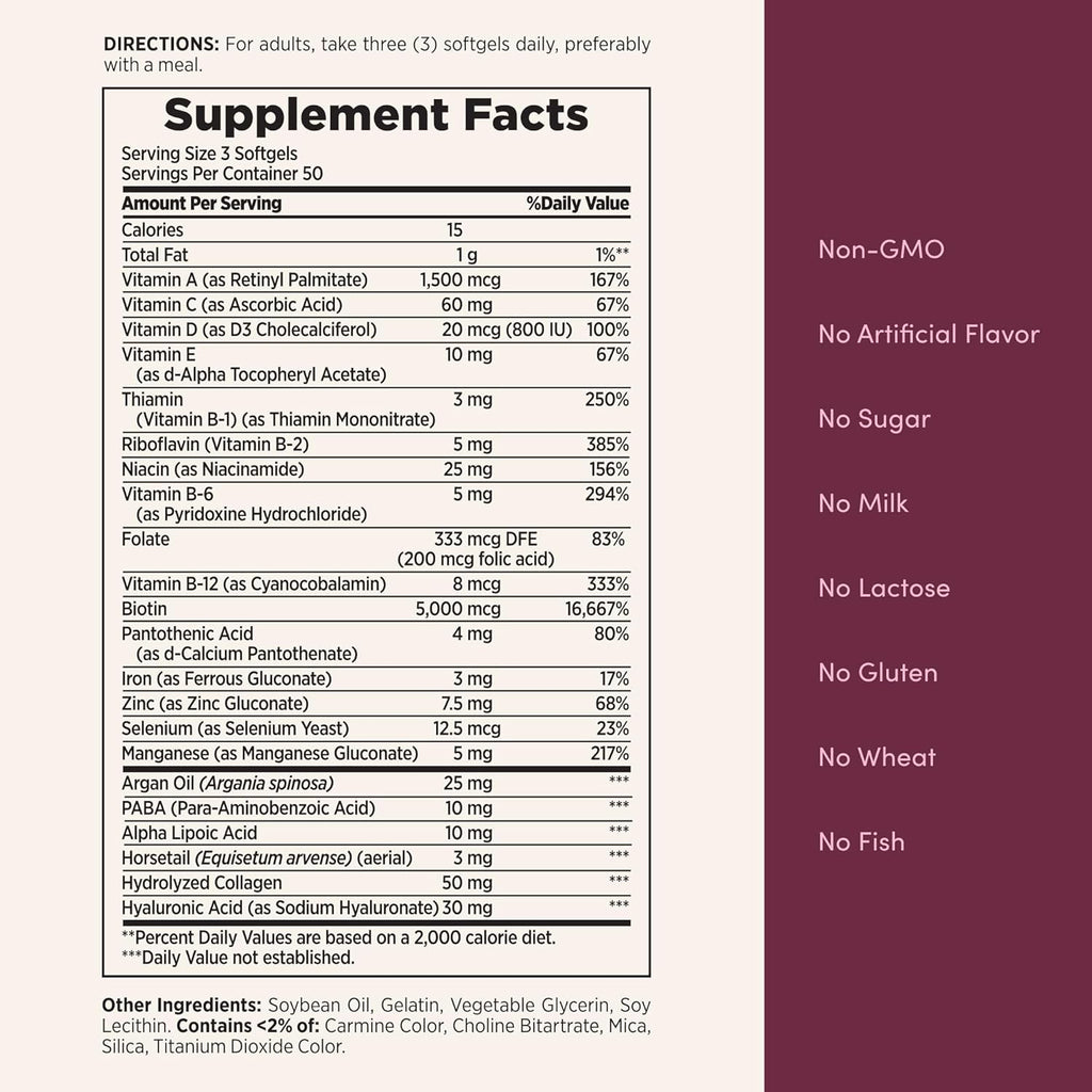 Advanced Hair, Skin & Nails, Argan-Infused Vitamin Supplement with Biotin and Hyaluronic Acid, 150 Rapid Release