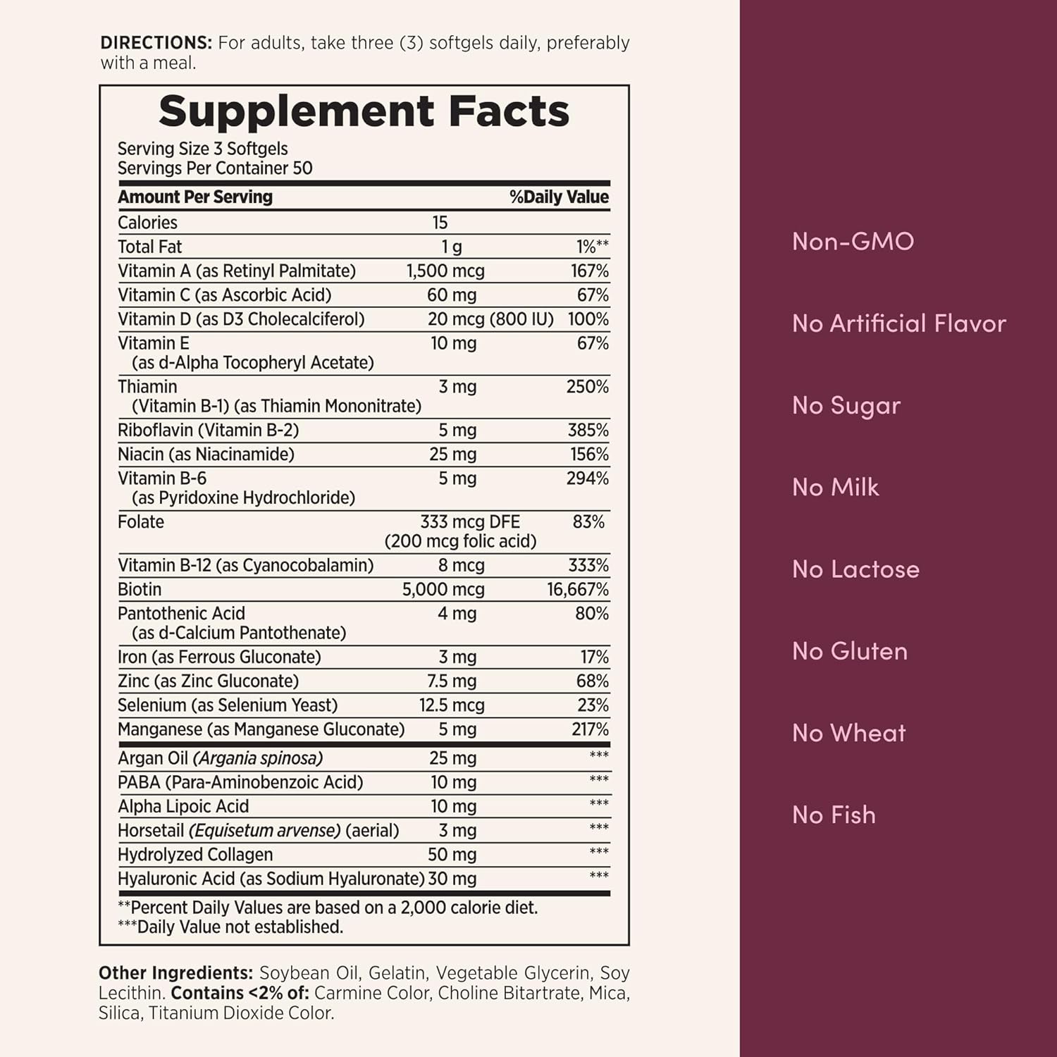 Advanced Hair, Skin & Nails, Argan-Infused Vitamin Supplement with Biotin and Hyaluronic Acid, 150 Rapid Release