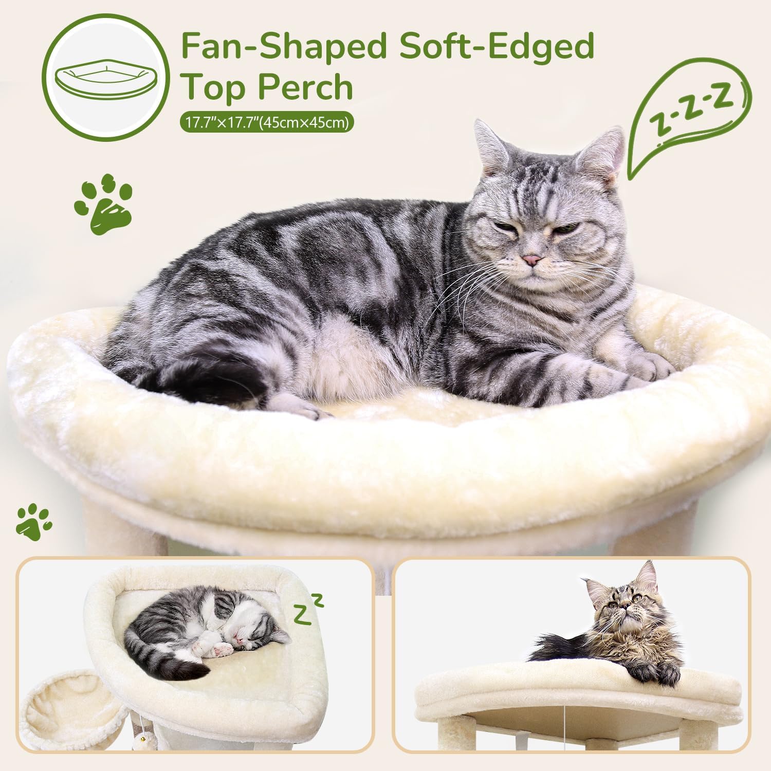 Corner Cat Tree, 51in Curved Series Modern Cat Tower for Indoor Cats with Hammock, 7 Sisal Scratching Posts, Large