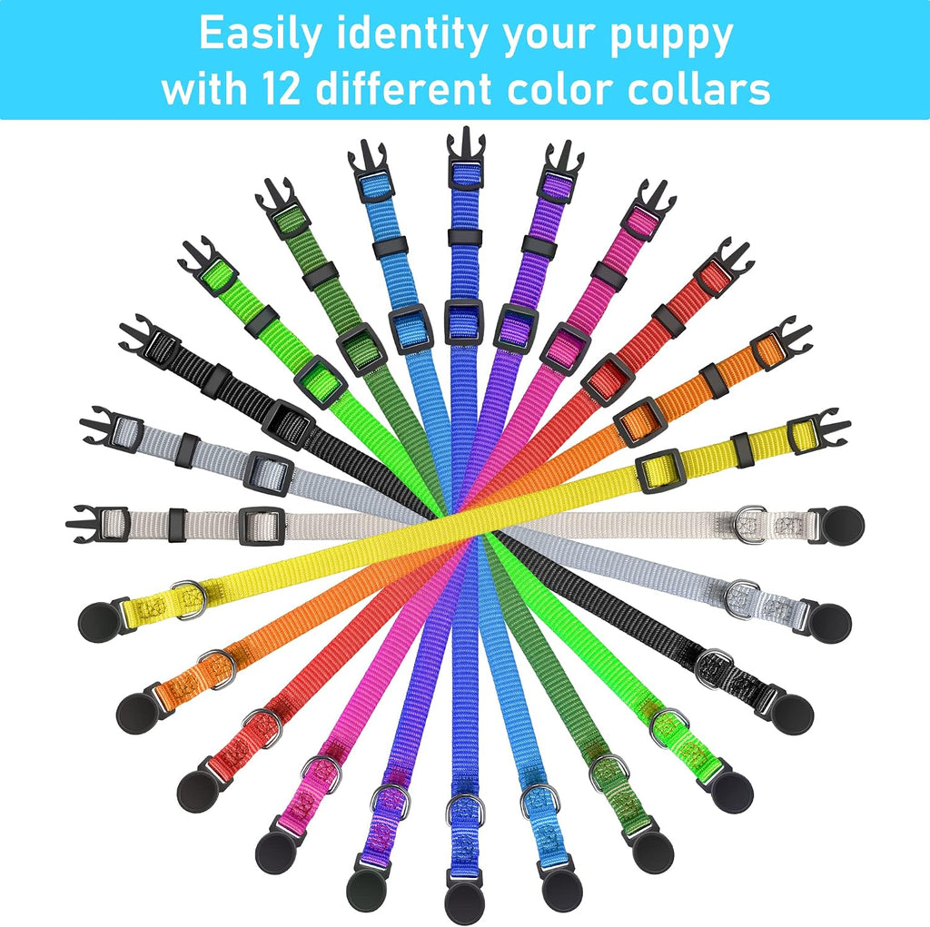 Soft Nylon Puppy and Pup Collars, Adjustable Breakaway Litter Collars, Plain Whelping & ID with Charts - Assorted