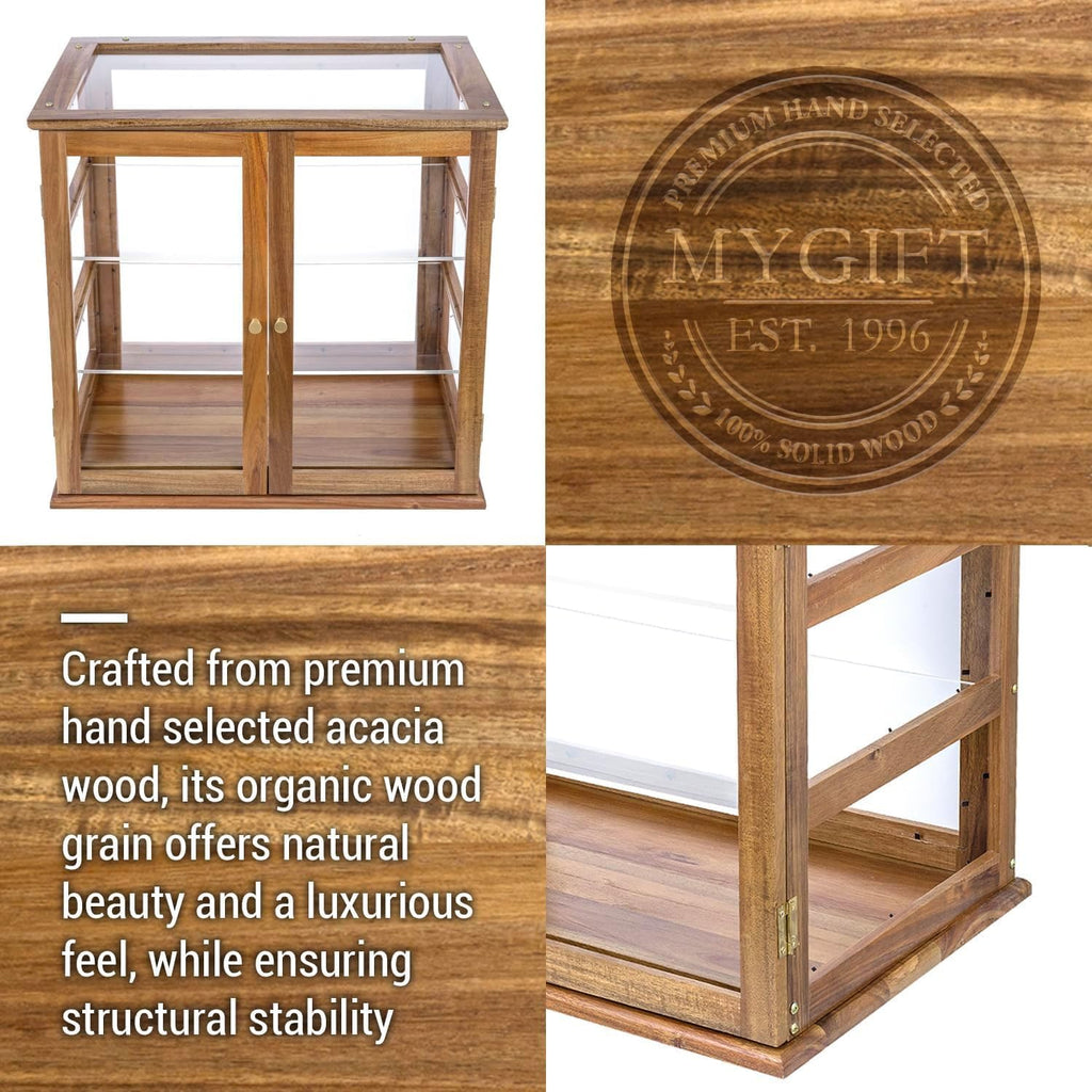 Pastry Display Case, 3-Tier Acacia Wood & Clear Acrylic, Rear Doors