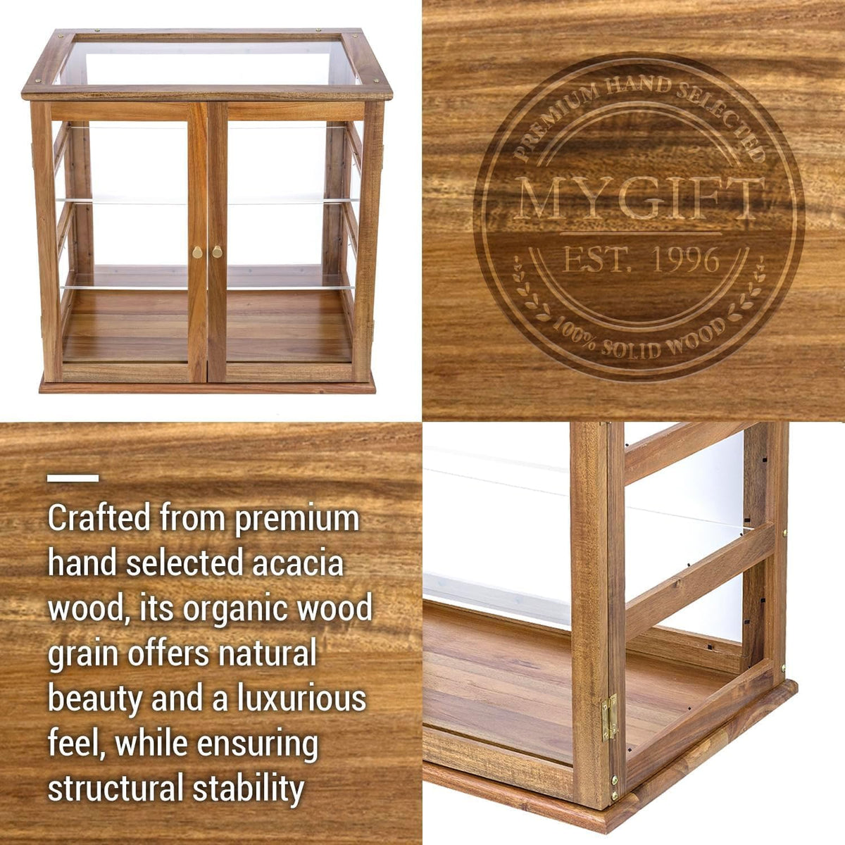 Pastry Display Case, 3-Tier Acacia Wood & Clear Acrylic, Rear Doors