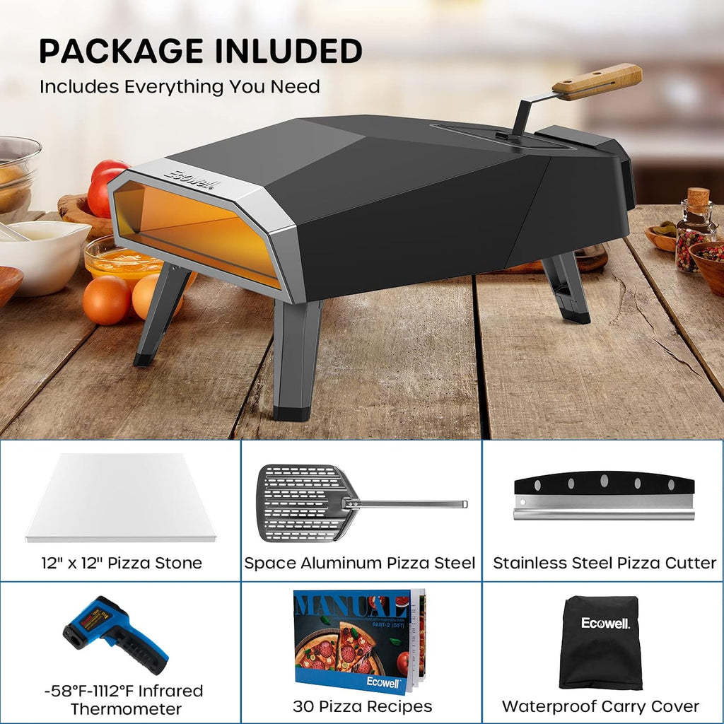 12 inch Wood Pellet Pizza Oven Outdoor, Portable Wood Fired Pizza Oven with Stone, Stainless Steel Camping Pizza Oven