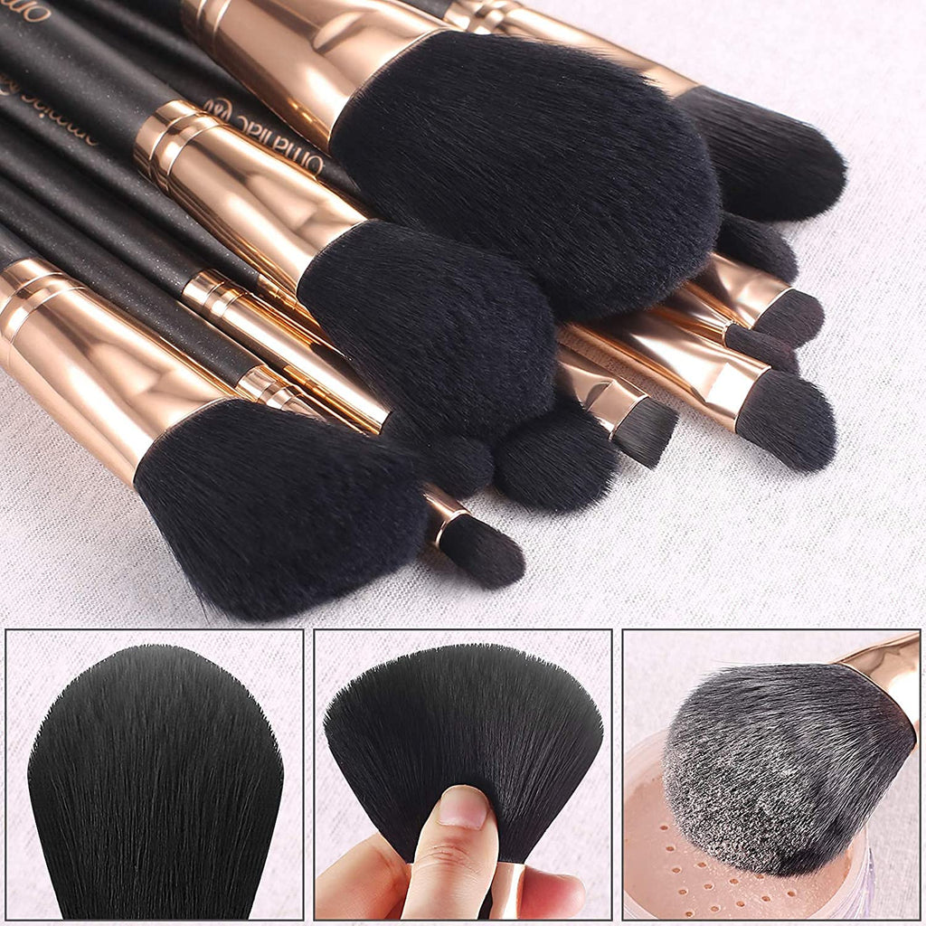 Makeup Brush Set Professional, 12 Pearlescent Wood Handle Makeup Brushes, Premium Cruelty-Free Synthetic Fiber Hair