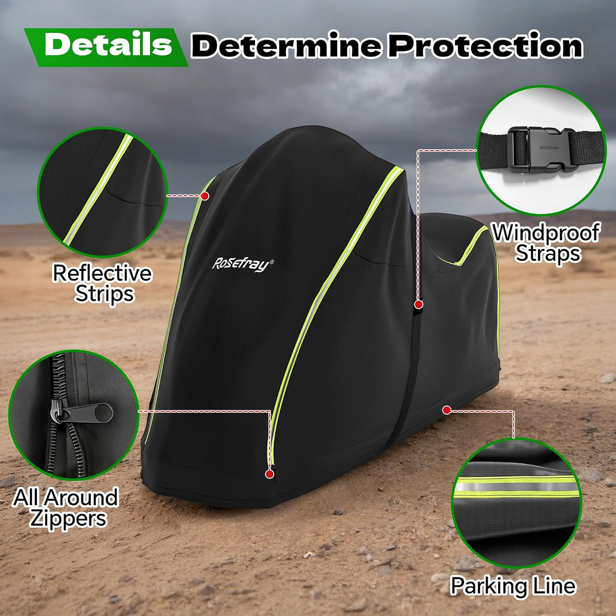 Full Enclosed Heavy Duty Motorcycle Cover, 600D Waterproof Outdoor UV Protection, Fits 86.6" Motorcycles for BMW