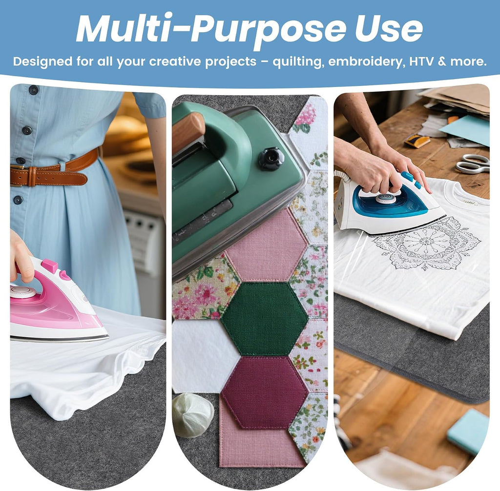 Wool Pressing Mat 13.5"x 17" Ironing Mat for Quilting（Dark Gray） | 1/2" Thick Heat Reflective Wool Pad for Small