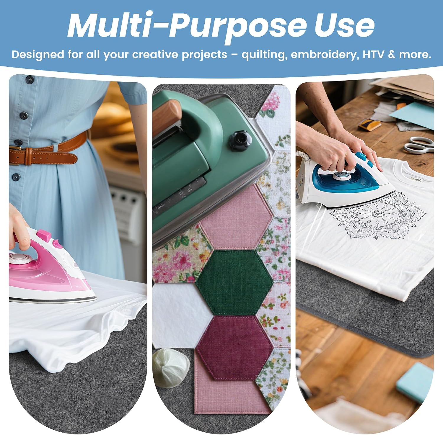 Wool Pressing Mat 13.5"x 17" Ironing Mat for Quilting（Dark Gray） | 1/2" Thick Heat Reflective Wool Pad for Small