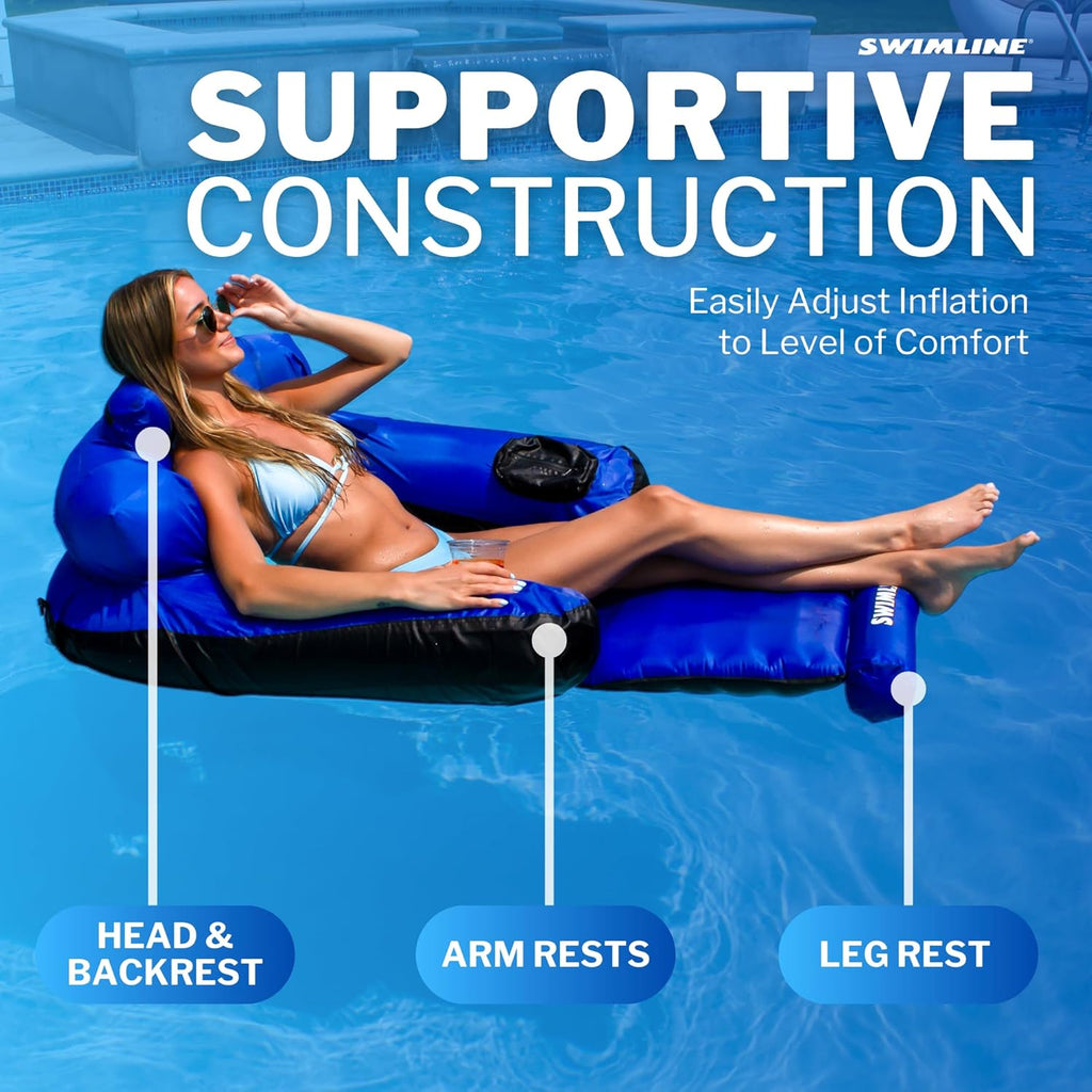 ORIGINAL Fabric Covered Pool Float Mattress Ultimate Lounger Raft For Adults & Kids | Back, Leg, & Arm Rests, Cup