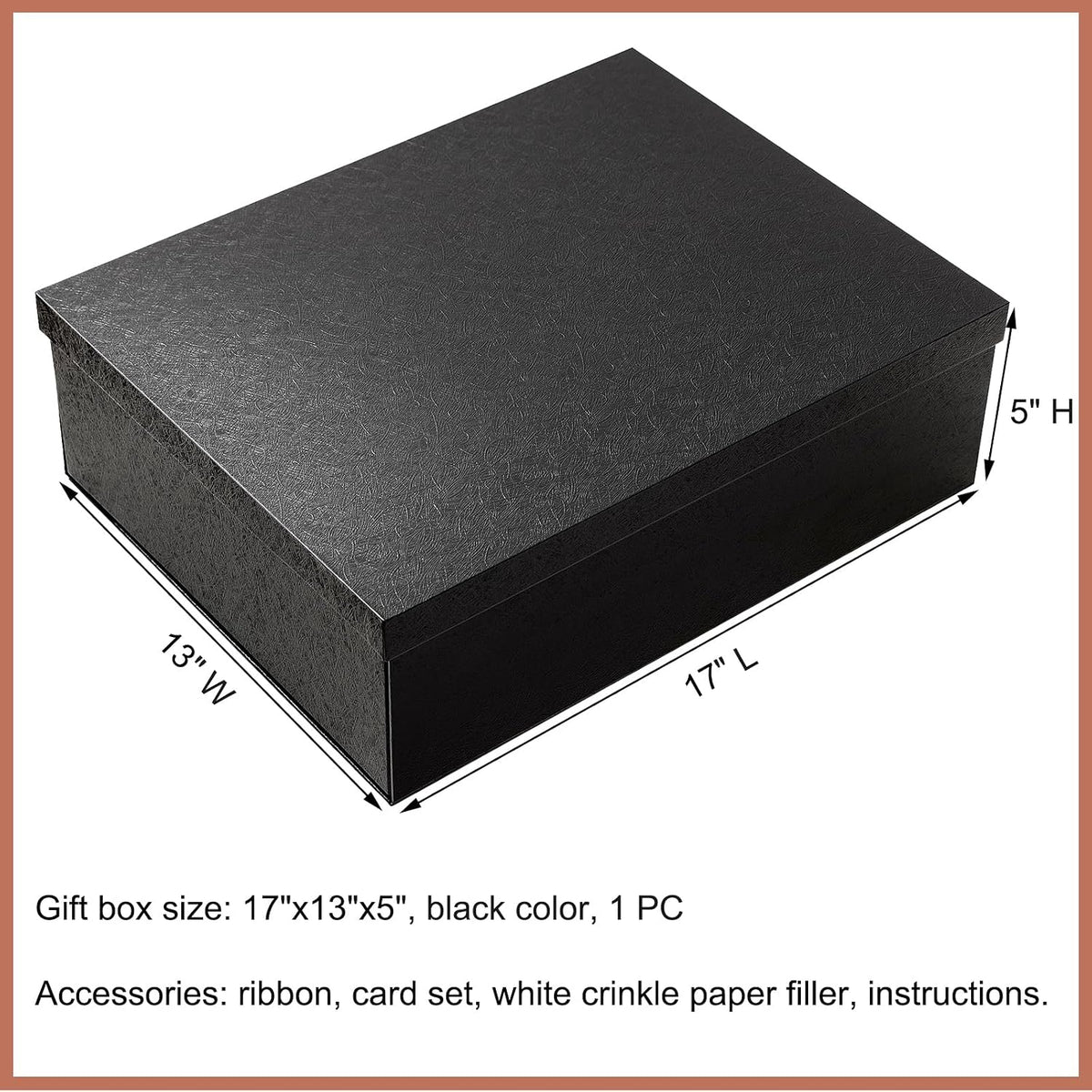17x13x5 Inches Large Gift Box with Lid for Presents Black 1 Pack