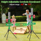 Cornhole Scoreboard with Drink Holder, Height Adjustable Foldable Cornhole Score Keeper with Storage Rack Includes 4