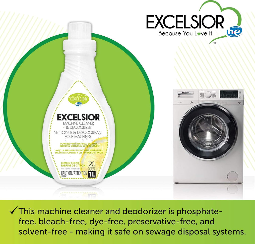 Excelsior HE Washing Machine Cleaner & Deodorizer, 20 Uses, 1 Liter