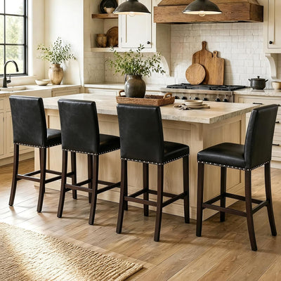 Counter Height Bar Stools Set of 4 with PVC Leather Back and Seat