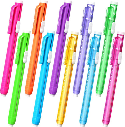 10 Pieces Retractable Mechanical Eraser Pen, Pen-Style Erasers Pencil Click Big for Drawing, Art, Drafting, Sketching
