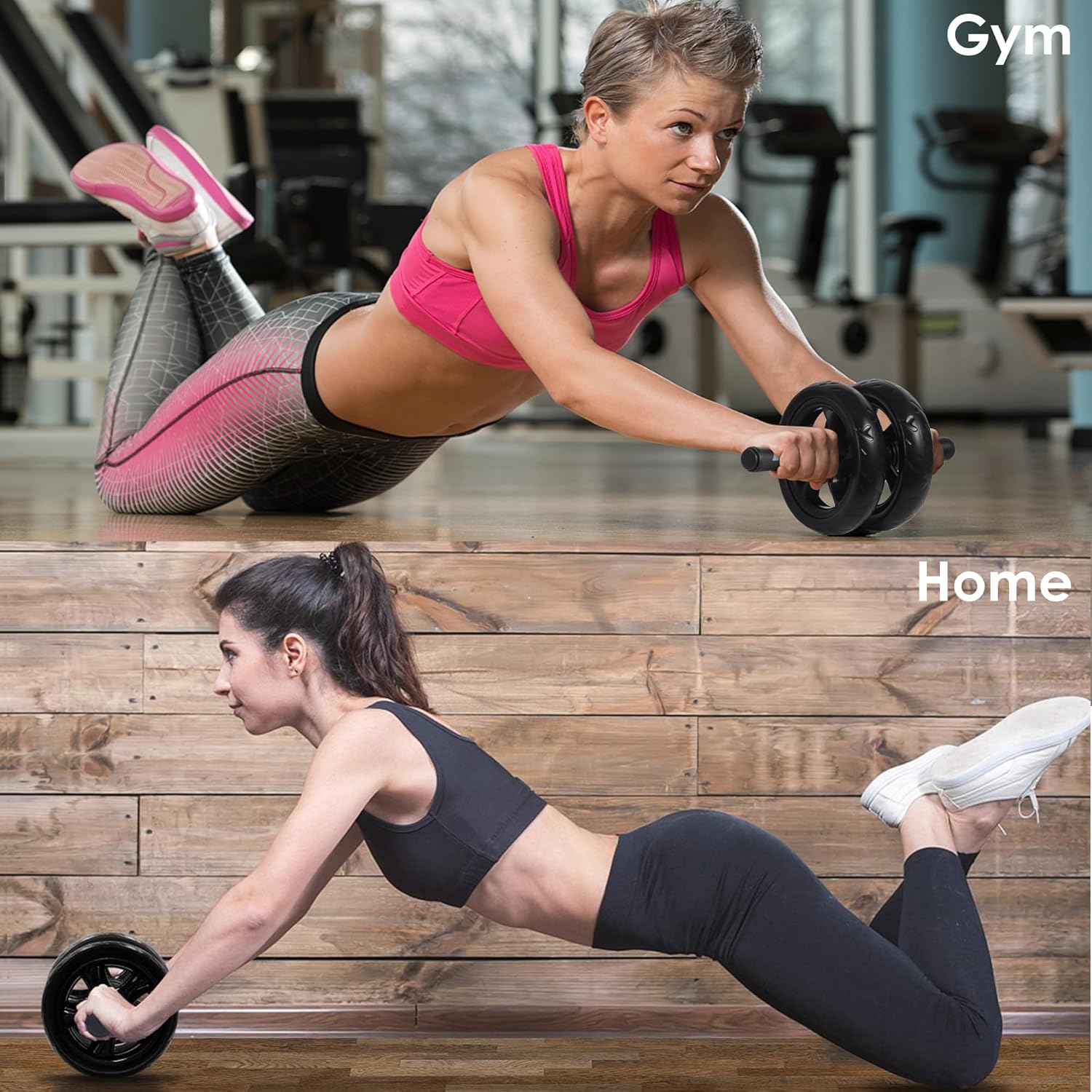 Ab Roller Wheel, Home Gym Equipment for Core Workout, No Noise Exercise Wheels with Knee Pad, Fitness Training Wheel