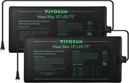 VIVOSUN 2 Pack Durable Waterproof Seedling Heat Mat 10" x 20.75" | UL & MET-Certified Warm Hydroponic Heating Pad for