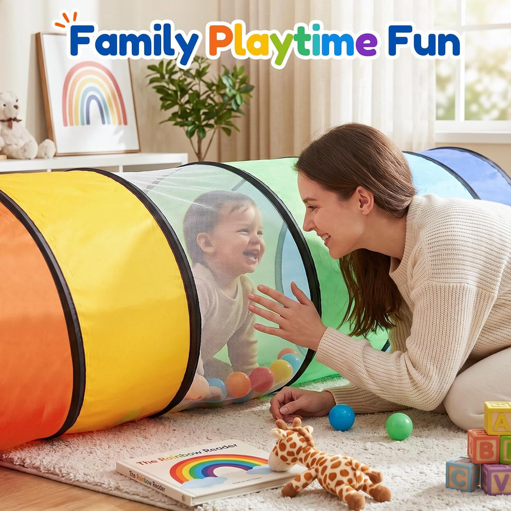 Kids Play Tunnel Tent for Toddlers, Colorful Pop Up Crawl Tunnel Toy for Baby or Pet with Breathable Mesh
