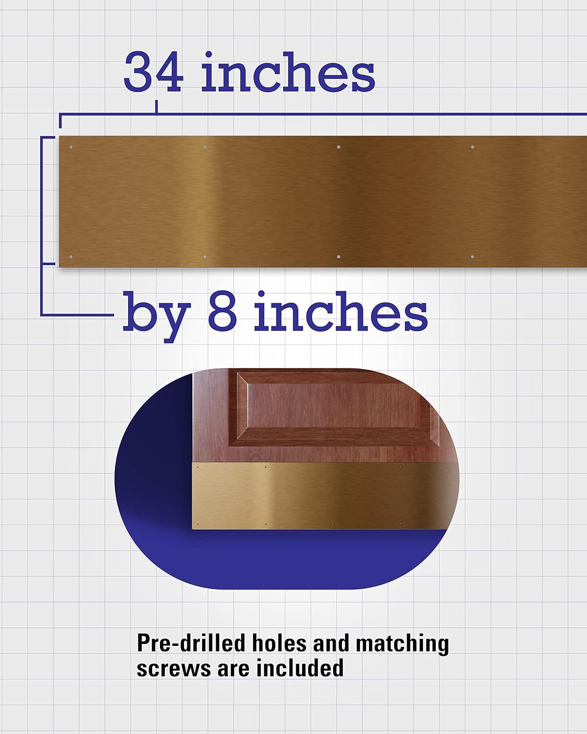 Door Kick Plate 8in x 34in, 1 Count, Antique Brass | Aluminum, scratch-resistant door protector plate