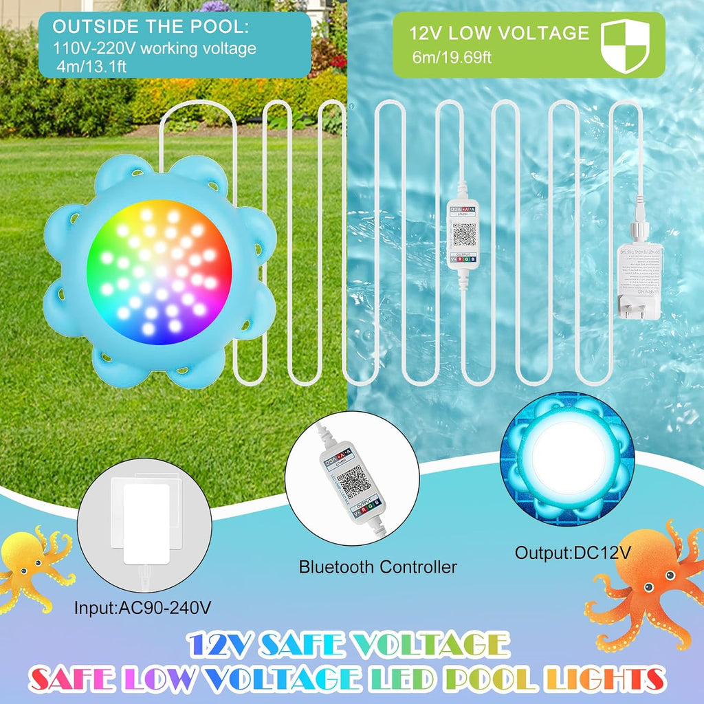 Rechargeable Pool Lights,LED Pool Lights with APP & Remote Control,20W RGB Dimmable Smart Underwater Lights with
