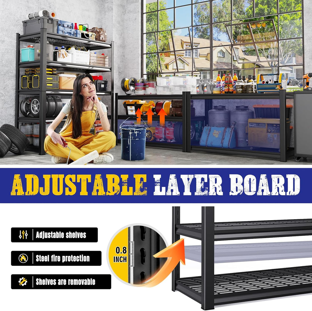 71" H Garage Shelving 5-Tier Heavy Duty Storage Shelves, Tool-Free Adjustable Metal Shelf Unit, Utility Organizer