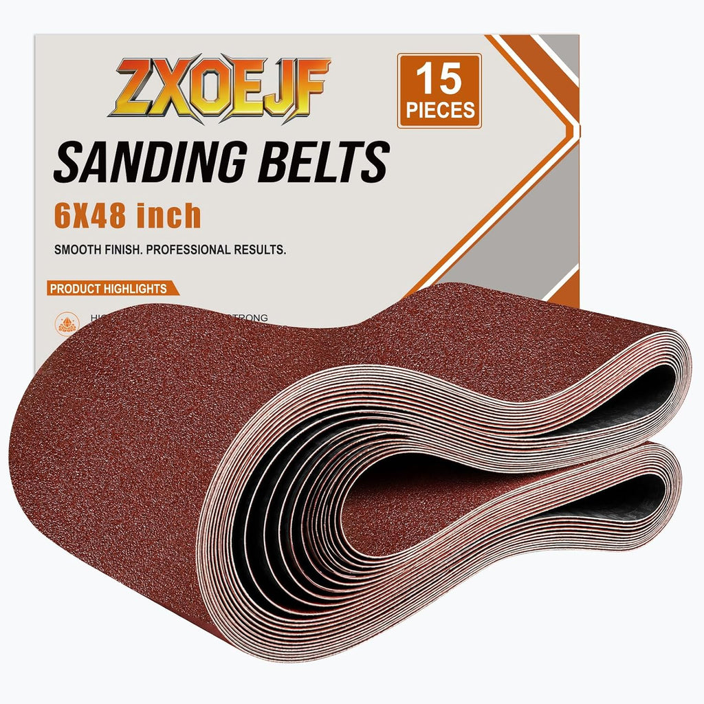 6 x 48 Inch Sanding Belts, 15 Pcs Assorted Grits(40/80/120/180/240)