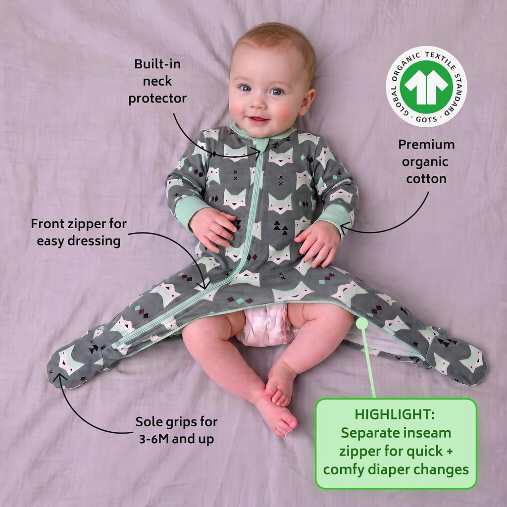 – Zipper Organic Sleeper Footed Onesies Sleeper Baby Pajamas with Inseam Zipper