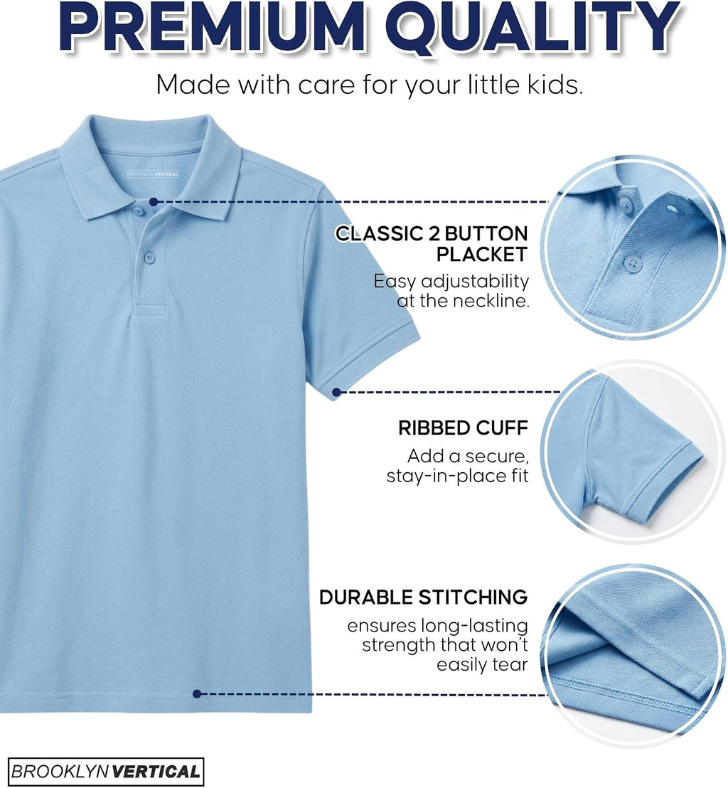 Boys School Uniform Pique Polo Shirt Short Sleeve Collared Cotton Blend Classic Fit