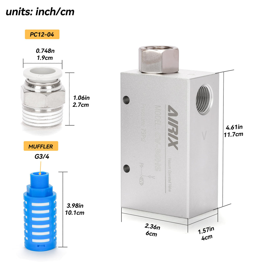 AIRIX 1/2" Vacuum Generator CV-30HS, Pneumatic Ejector with Silencer