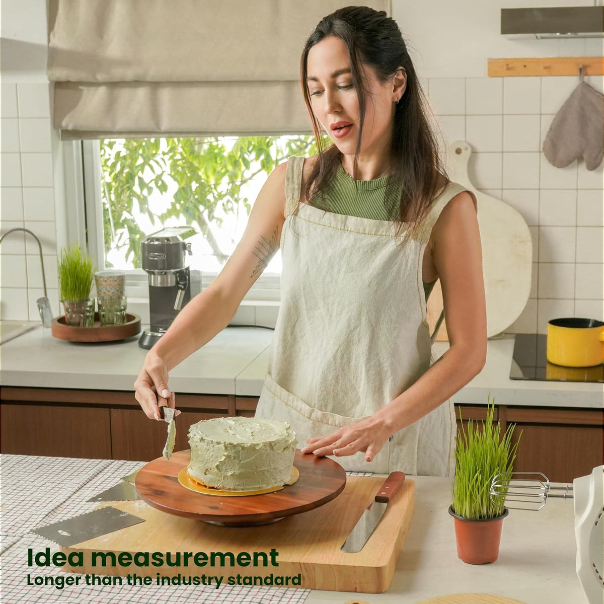 13" Acacia Cake Stand Rotating, Non-Slip Pads, for Sizeable Cakes