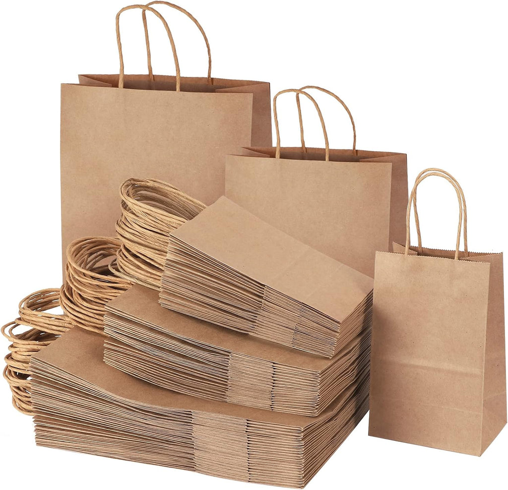 120pcs Brown Paper Bags with Handles, Assorted Sizes Gift Bags