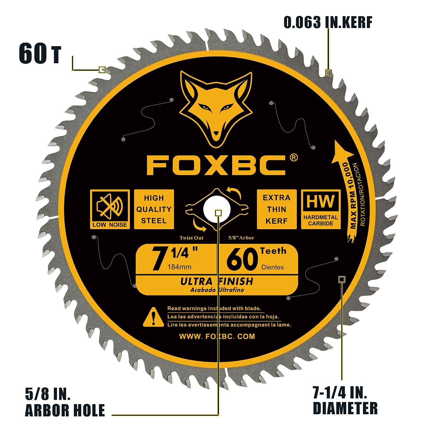 7-1/4" Circular Saw Blade Ultra Fine Finish 60-Tooth, Replacement for Freud Diablo D0760A D0760X, DeWalt DWA171460
