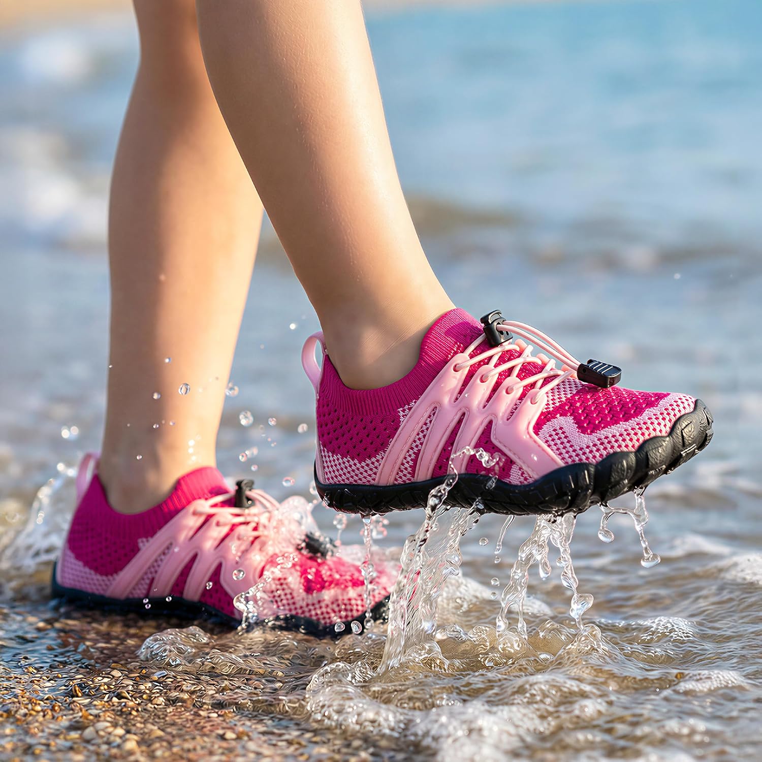 Water Shoes for Kids Adjustable Laces | Quick Dry Barefoot Non-Slip Shoes with a Roomy Toe Box for Boys and