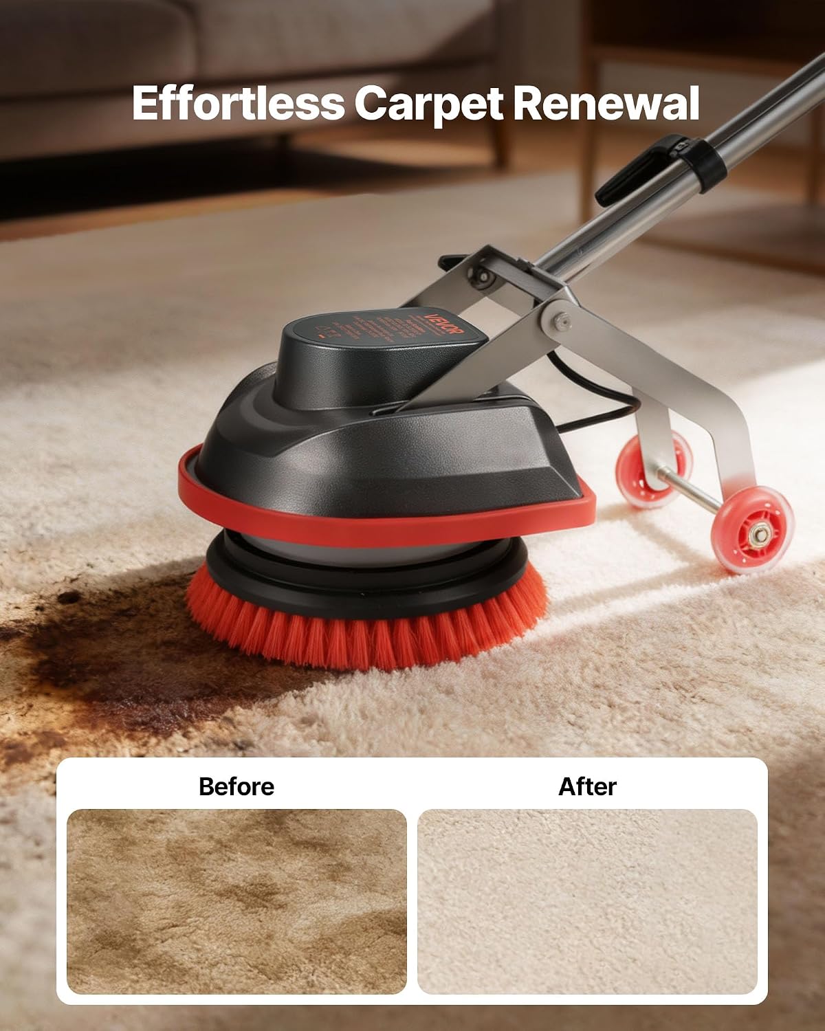 Commercial Floor Scrubber Machine, Heavy Duty Floor Cleaner Polisher with 2 Wheels, Professional Electric Carpet