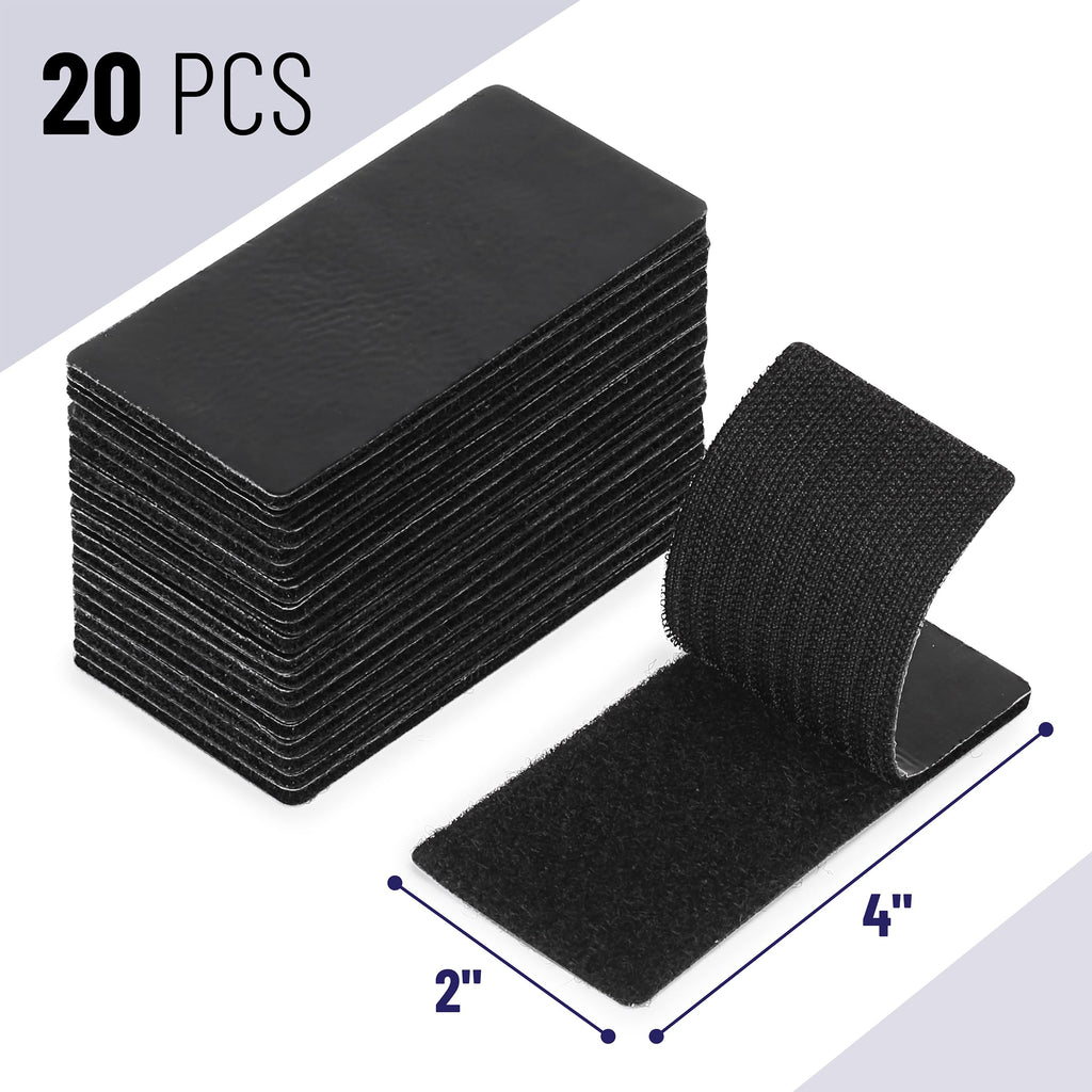 Bates 2' x 4' Heavy Duty Hook & Loop Tape, 20 pcs with Double Sided Adhesive