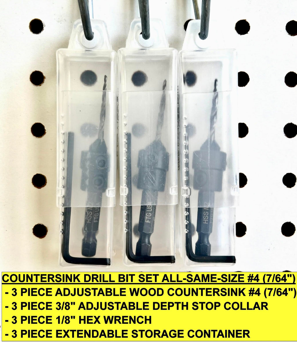 FTG USA 3 Pc #4 (7/64") Countersink Drill Bit Set with Tapered Drill Bits