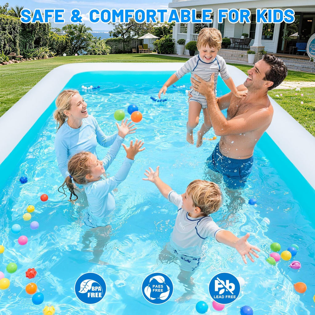 Extra Large Inflatable Swimming Pool – 165" x 76" x 22" Oversized Blow Up Pool for Adults, Big Family Backyard Pool