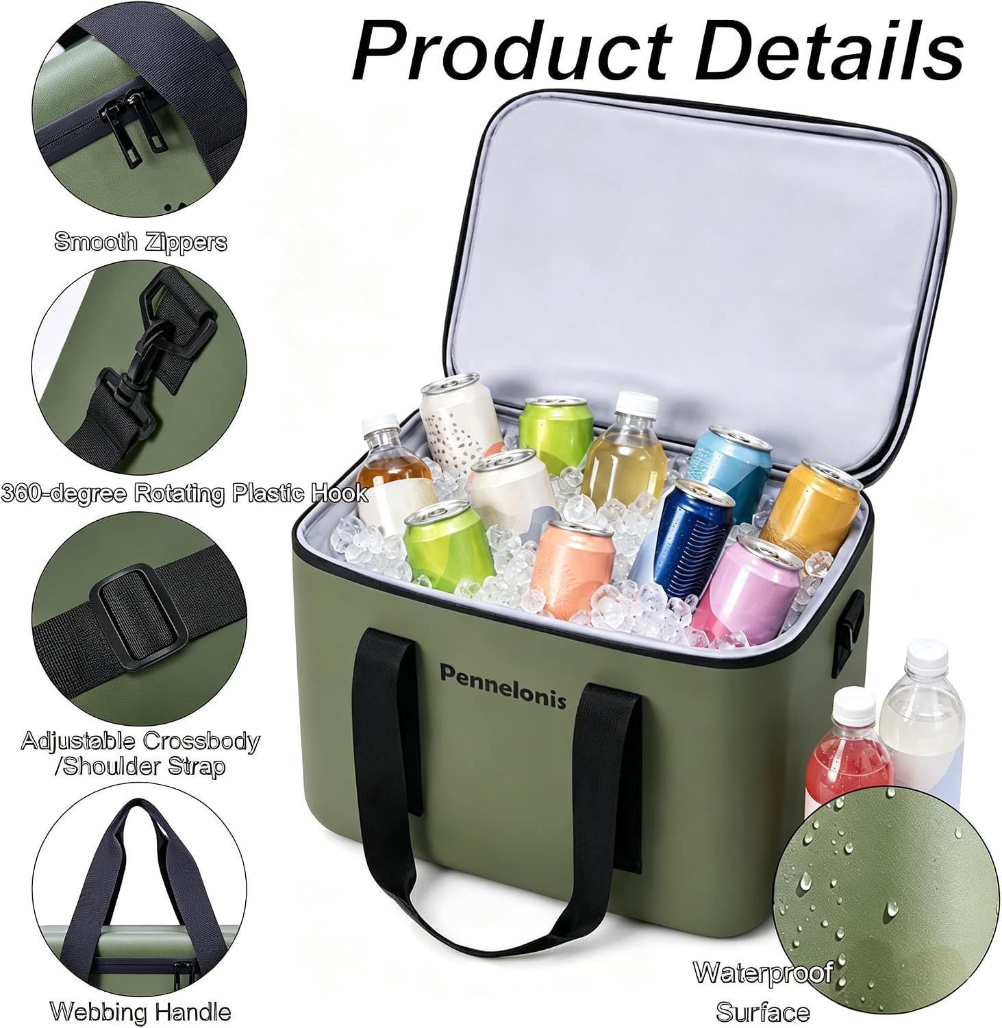 Portable 10/18QT Hard Cooler Box with Long Strap & Side Lift Straps, Leak-Resistant Insulated Ice Chest Stays Cold