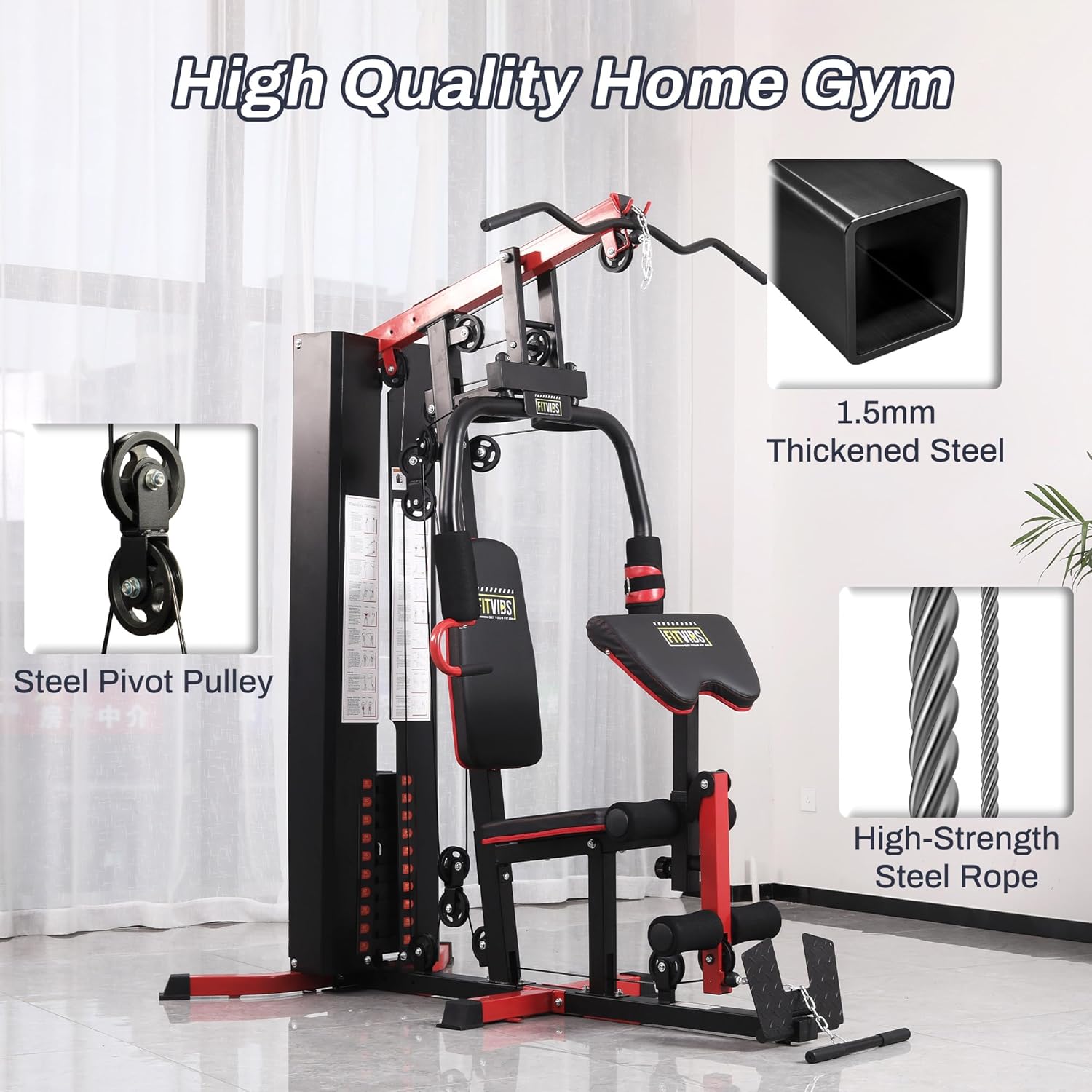 Home Gym Equipment, Multifunctional Full Body Workout Weight Machine Station with Weight Stack, All in One Exercise
