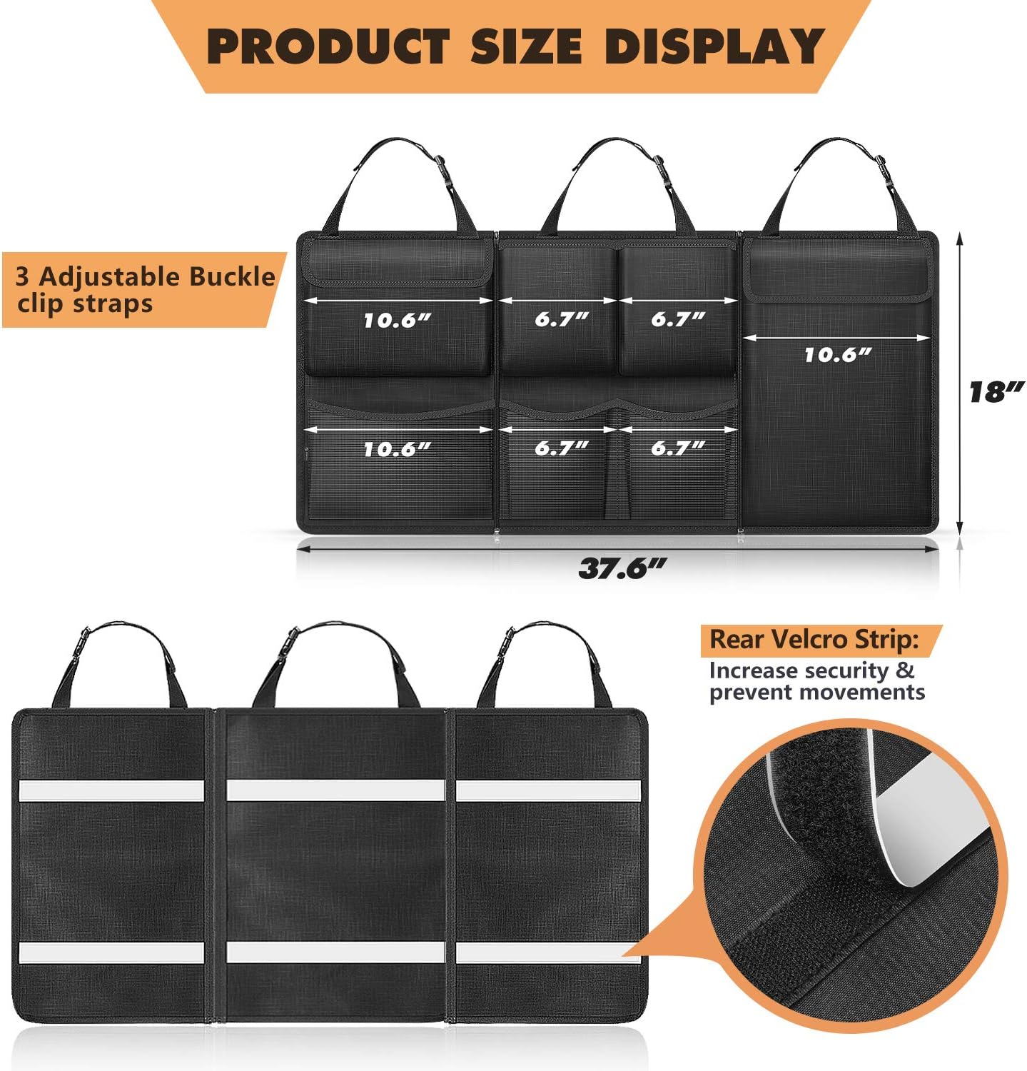 Car Trunk Organizer and Storage, Detachable Seat Back Hanging Organizers Storage with Zippers, Large Capacity Car