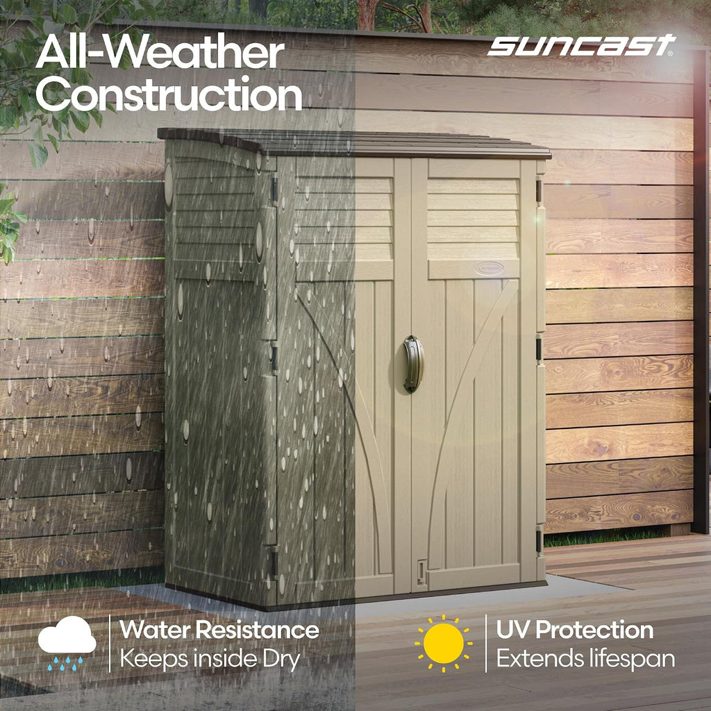 Outdoor Storage Shed, Water Resistant Resin Vertical Outdoor Storage Cabinet for Patio, Garden Tools, Cushions, &